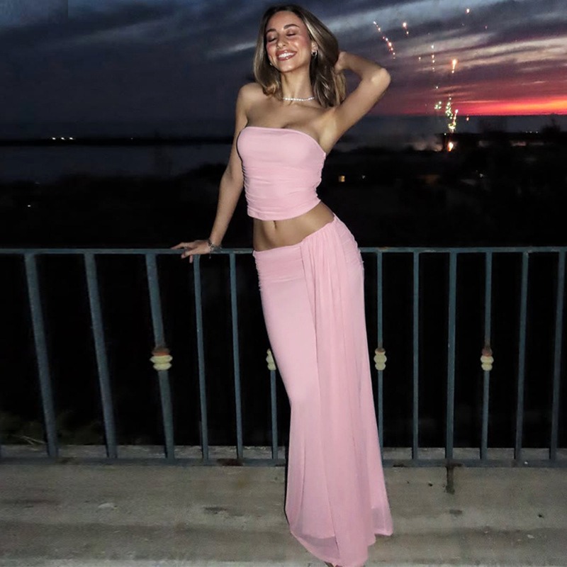 Strapless Bra Backless - Tuularose Pink Long Dress 2-Piece Set