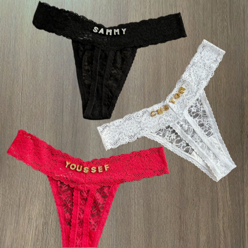 Thong Bikini Women - Personality Custom Name Crystal Letter Thong