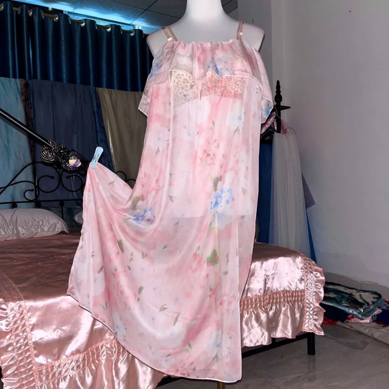 Pink Silk Printed See Through  – Robe Silk Women Bewertung und Preis