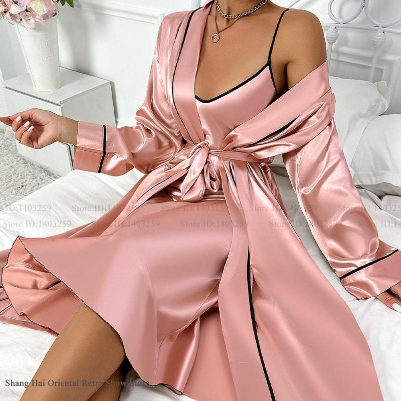 Sexy Long Twinset Robe Set Che – Robe Silk Women Bewertung und Preis